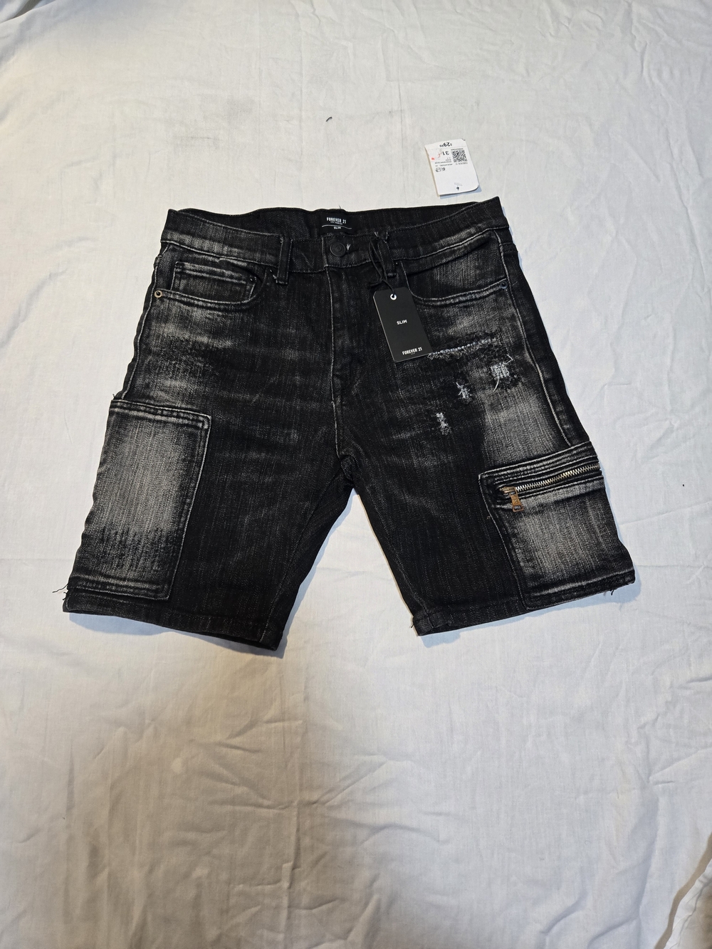 Men's Washed Black Cargo Denim Shorts